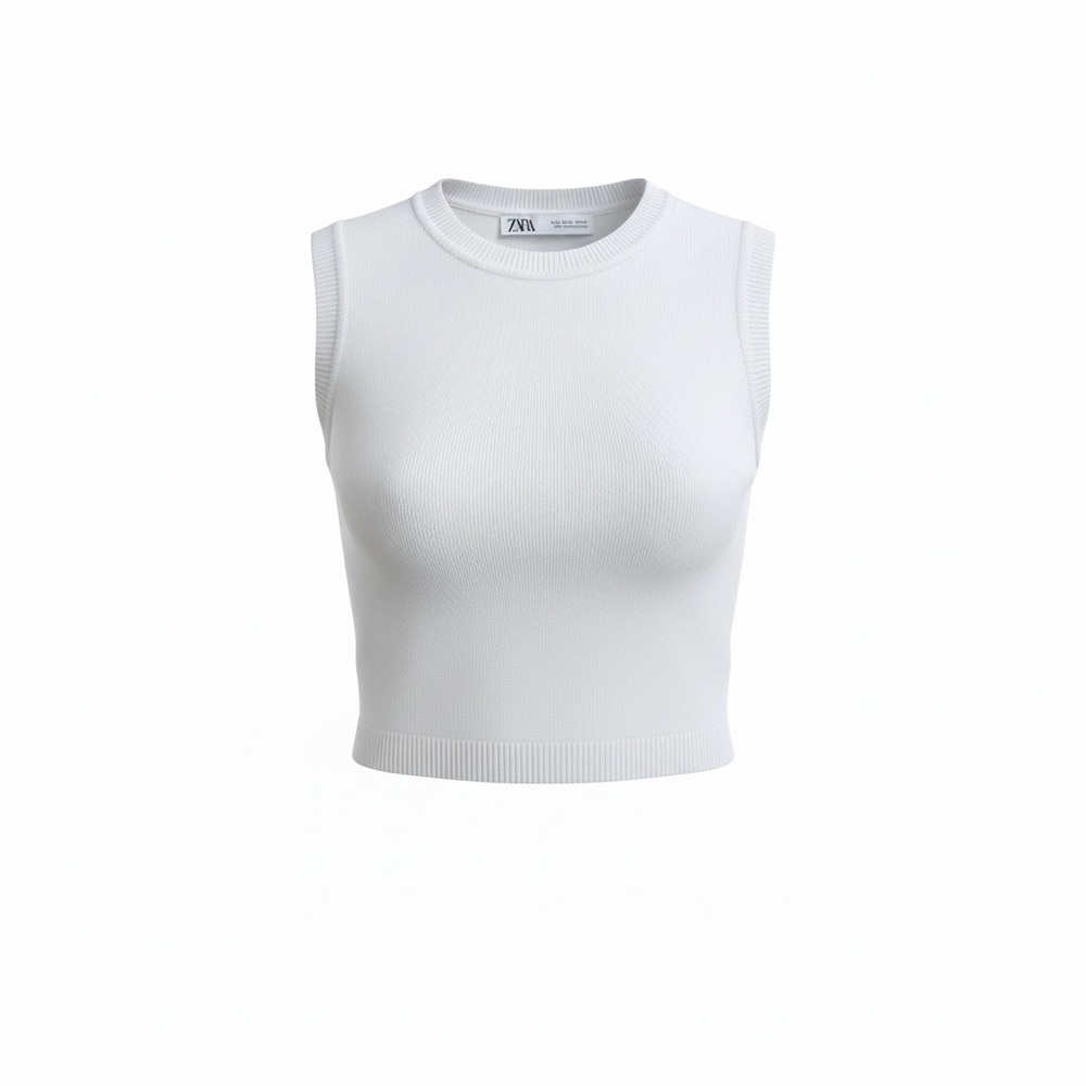 Zara White Ribbed Crewneck Cropped Tank Size Medium Minimalist Y2K Style